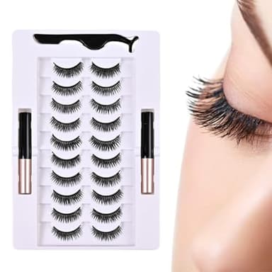 KAFZEL 10 Paia Ciglia Finte Magnetiche Aspetto Naturale, Ciglia Finte Naturali, Ultra Leggere e Facili da Applicare - Senza Colla,Con il mascara e strumenti