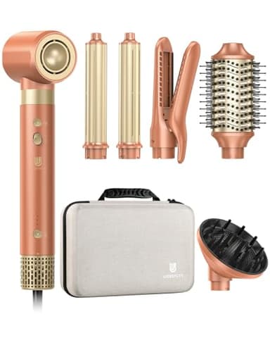 webeauty Doppia Tensione 7 in 1 Asciugacapelli Nuovo Upgrade,110,000 GIRI/Min, 30M/S,Phon Capelli con Spazzola Asciugacapelli,Air Piastra,Diffusore,Air Arricciacapelli,500 Milioni di Ioni Negativi