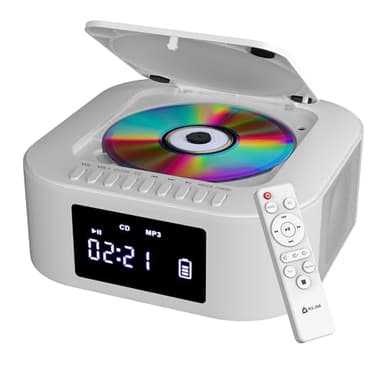 KLIM Lettore CD Stereo Boombox E1 - BASS Boost con Subwoofer - FM Radio con Lettore CD e USB, Bluetooth, AUX - Stereo casa - Filo o Wireless - Batteria ricaricabile, Telecomando - Bianco