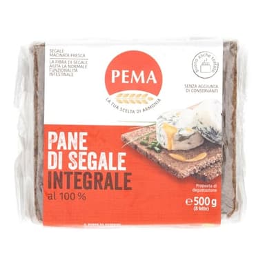 PEMA, Pane di Segale Integrale al 100%, Pane a Fette con Pasta Madre e Senza Conservanti, Favorisce la Circolazione, Buono da Mangiare e per la Salute, Confezione da 8 Fette, 500 g