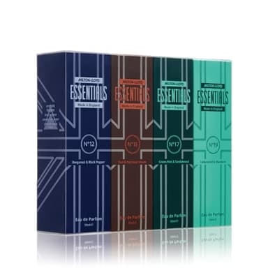 MILTON-LLOYD ESSENTIALS No 12, 15, 17, 19 Luxury Fragranze da uomo, Set di 4 Eau de Parfum da 50 ml, Set regalo dopobarba- Persistente Fragranza Milton-Lloyd