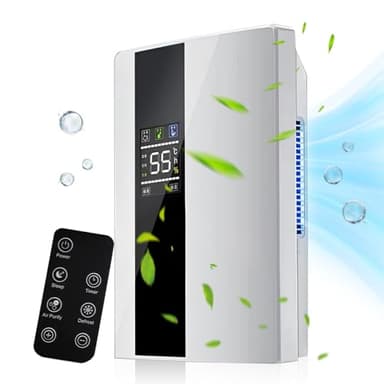 2.2L Deumidificatore D Aria E Purificatore D'Aria 2 In 1, Portatile Silenzioso Deumidificatore Con Telecomando, Schermata LED, 24 ore Timer, Modalità Sonno & DeGbraggio, Spegnimento Automatico, Per