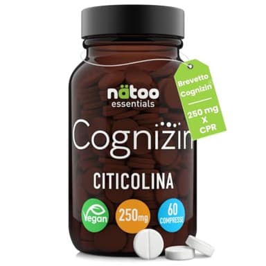 Natoo Citicolina 250 mg Cognizin ® 60 Cpr, Concentrazione e Memoria con CDP Colina, Integratore di Citicolina Pura per Performance Mentale con Alta Biodisponibilità