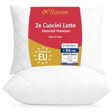 Cuscini Letto Coppia di Guanciali 50x80 per Dormire Imbottitura Standard Antiacaro Anallergico Traspirante Rettangolare per Matrimoniale Singolo con Federa Trapuntata Sfoderabile e Lavabile