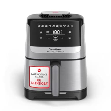Moulinex Easy Fry Silence, Friggitrice ad Aria, 5 L, 1.5 Kg, Silent Technology, Sistema Easy Clean & Store, 10 Programmi Preimpostati, Acciaio Inox, EZ552DF0