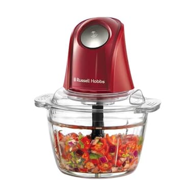 Russell Hobbs Mini tritatutto elettrico [contenitore in vetro con coperchio] Desire Red (500 ml, trita verdure, mixer, trituratore multiuso e universale per verdura, frutta e carne) 24660-56