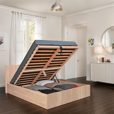 Weber Industries 035760 - Letto con Contenitore Madrid, con testiera e Rete a doghe in Legno, 140 x 190 cm, Legno, Chêne Blanchi, 140x190