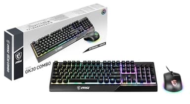 MSI Vigor GK30 COMBO IT Tastiera Gaming Semi Meccanica + Mouse Gaming Clutch GM11, LED RGB Mystic Light, hotkey multimediali, idrorepellente, ideale per Gaming e Ufficio, Layout ITALIANO QWERTY