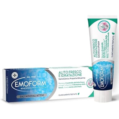 Emoform Dentifricio Alito Fresco e Idratazione - con Sali di Zinco, Propoli e Glicerina - Contrasta Alito Cattivo e Dona un Alito Fresco e Duraturo - Gusto Menta