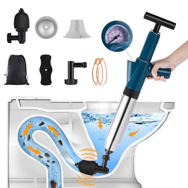 YUCHENGTECH Pompa Stura Scarichi a Pressione Stura WC a Pressione Sturatubi Ad Aria Compressa Sturalavandini a Pressione 4 in 1 Stura WC per Disintasare WC/Lavello/Vasca/Scarico a Pavimento