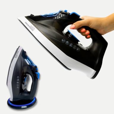 STARLYF Ferro da Stiro Senza Filo a vapore Cordless Steam Iron, 2400W. Riscaldamento Rapido, Piastra in Ceramica, Tutti i Tessuti, Leggero, Vapore a secco