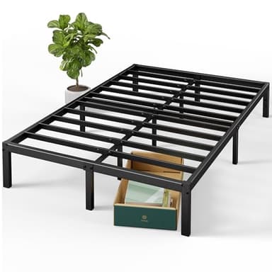Zinus Elias Letto 140x190 cm - Struttura Letto 36 cm di Altezza con contenitore sotto il letto - Struttura letto a piattaforma in metallo - Nero