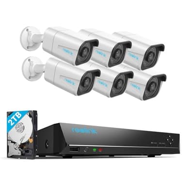 Reolink 4K Kit Videosorveglianza PoE, Rilevamento Intelligente di Uomo e Veicolo, 8CH 2TB NVR + 6x Telecamera Esterno PoE Impermeabile, Visione Notturna Infrarossa 30m, Registrazione 24/7, RLK8-800B6