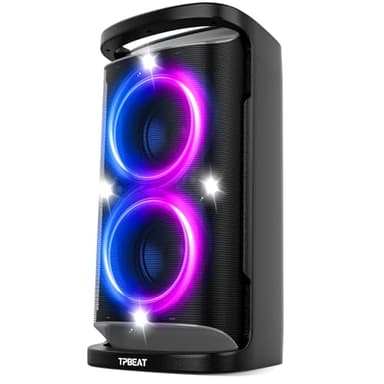 TPBEAT Cassa Bluetooth Portatile Potente,160W (Peak) Party Wireless Altoparlante Bluetooth, Super Bass, Speaker TWS Stereo, Batteria 15000 mAh, Fast Charging, con Luce LED per Party, Campeggio