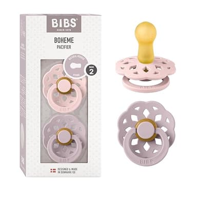 BIBS Boheme Ciuccio confezione da 2 pezzi. Privo di BPA. Tettarella tonda, Misura 2 (6-18 mesi), Blossom/Dusky Lilac