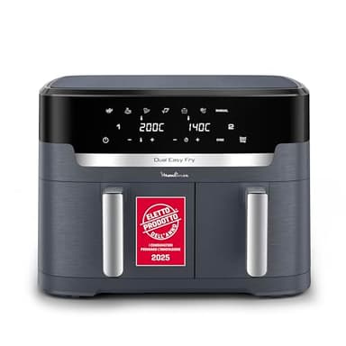 Moulinex XXL Dual Easy Fry, Friggitrice ad Aria 11 Litri, Doppio Cestello Antiaderente Lavabile in Lavastoviglie, Doppia Resistenza Superiore, Basso Consumo Energetico, 7 Modalità, App Ricette, EZ942B