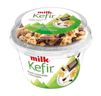 Milk Kefir Bianco Cremoso, Senza Lattosio, Cioccolato e Muesli alle Nocciole, 160g