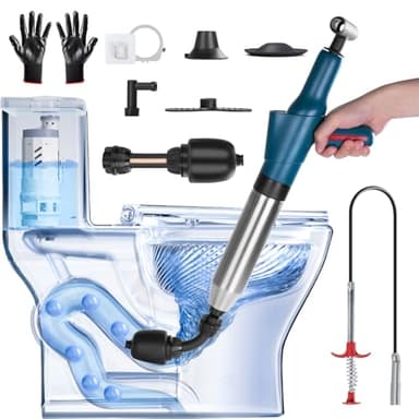 Pompa Stura scarichi a Pressione Stantuffo per WC Sturalavandini ad Aria compressa Sturatubi ad Aria Compressa 4 in 1 Stura WC per Disintasare WC Lavello Vasca Scarico a Pavimento