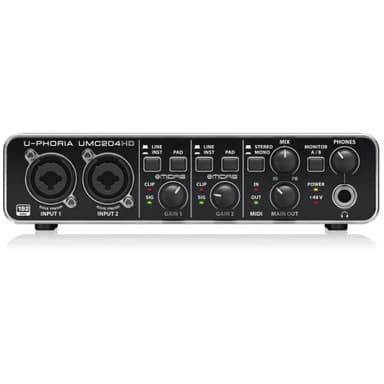 BEHRINGER UMC204HD INTERFACCIA AUDIO 2X4 SCHEDA AUDIO MIDI USB 2 IN 4 OUT 24 BIT 192 KHZ 2 PREAMPLIFICATORI MICROFONICI MIDAS PHANTOM POWER +48V