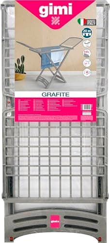 Gimi Grafite, Stendibiancheria a cavaletto in resina, Stendino da esterno, con Ruote, 21 mt stendibili, Grigio, Made in Italy. Dim. aperto (LxPxH) 181,5x55x88 cm.