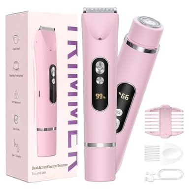 Rasoio Donna 2 in 1 Elettrico, Doppia Testina con Ricarica Type-C, IPX7 Impermeabile, Rasoio Corpo Donna per Gambe, Ascelle e Zona Bikini, Uso Bagnato e Asciutto