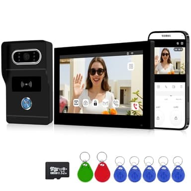 FTes RFKits 2 Fili AHD1080P Videocitofono Intelligente,Tuya WiFi IPS 7‘’ Videocitofono Porta, Sblocco RFID,Impermeabile IP65, Visione Notturna