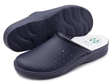 Poligono Ciabatte Sanitarie Anatomiche Uomo e Donna, Scarpe Pantofole Ortopediche Confortevoli con Tomaia in Vera Pelle Traforata, MADE IN ITALY, Blu (Uomo) 42