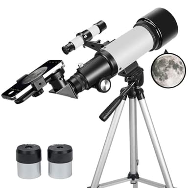 Telescopio per adulti principianti, apertura 70 mm, 400 mm, supporto AZ completo, multi-coated Optics Rifrattore, telescopio da viaggio con treppiede, adattatore per telefono