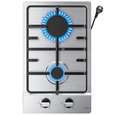 WEHIMO Piano Cottura a Gas 2 Fuochi Inox Da Incasso, 3700W, Protezione Flame-Out, Accensione Elettrica, Gas Naturale/Propano/Butano