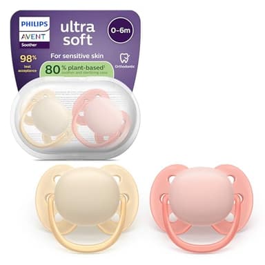 Philips Avent Ultra Soft Ciuccio - Design ortodontico, per neonati 0-6 mesi, scudo flessibile, tettarella simmetrica in morbido silicone, senza BPA, confezione da 2, SCF091/38