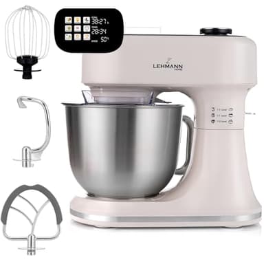 LEHMANN Impastatrice Planetaria con Display, 1500W, Funzione di Fermentazione e Riscaldamento, Bilancia Integrata, 12 Velocità, Timer, Ciotola 5 L, Accessori - Frusta, Gancio Impastare e Mescolatore