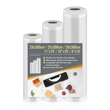 Sacchetti Sottovuoto Alimenti 3 Rotoli 20/25/28x300cm, Sacchetti Sottovuoto per Macchina Sottovuoto e Sous Vide Cucina, Buste Sottovuoto Alimenti Senza BPA