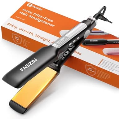 Piastra per Capelli Professionale Faszin, Piastre in Titanio Larghe 42mm con Ioni Negativi, Riscaldamento Rapido 30s, Display Temperatura, 11 Livelli di Temperatura (130-230℃) - Nero