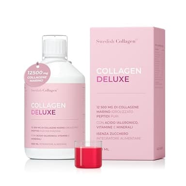 Swedish Nutra Integratore liquido collagene marino 12.500 mg - 500 ml, 20 giorni | Peptidi e vitamine per capelli, pelle, unghie, articolazioni | Senza zucchero | Clinicamente testato