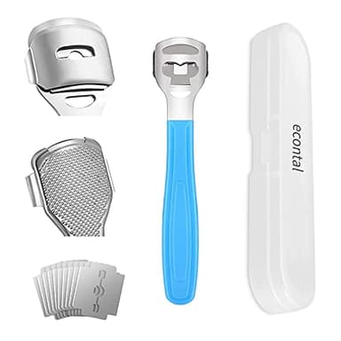 Econtal Tagliacalli, Togli Calli, Lima e Raspa per Piedi, Rimuovi Duroni Pelle Morta Dura, Rimozione, Sgorbia Bisturi per Pedicure, 10 Lame e Custodia
