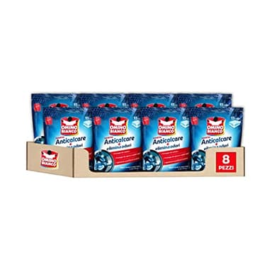 Omino Bianco - Anticalcare Lavatrice Tabs, Protegge da Calcare, Sporco e Cattivi Odori, Azione Igienizzante, 8 Confezioni x 15 Tabs