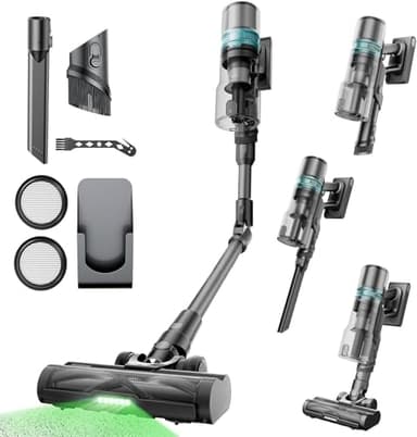 Proscenic P16 Aspirapolvere Senza Fili Potente 550W/50KPA/65min, Scopa Elettrica Senza Fili con Bacchetta Pieghevole, Spazzola Antigroviglio, Batteria Rimovibile per Pavimenti/Tappeti(Grigio)