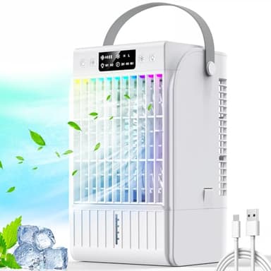 Condizionatore Portatile, 1500ML Raffreddatore d'aria, 4 IN 1 Mini Climatizzatore Portatile, 90° Oscillazion, 4 Velocità, 2 Modalità Nebbia per Casa, Ufficio, Campeggio
