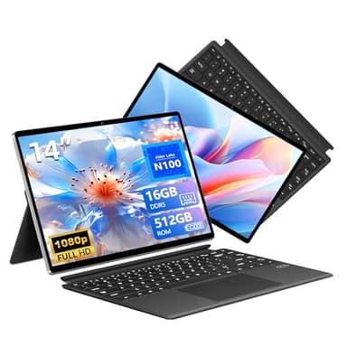 14 PoLLici Pc Portatile 2 in 1, Notebook Alder Lake-N100 CPU fino 3.40GHZ, 16GB LPDDR5 RAM 512GB SSD, Laptop Touchscreen 1920*1200 FHD IPS, WiFi 6 e BT5.2+Tipo-C, Tastiera Retroilluminata Staccabile