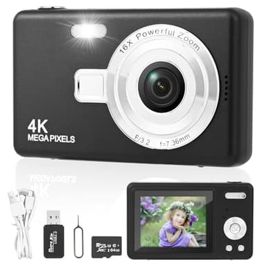 Macchina Fotografica Digitale con Scheda 64GB, 1080P 40MP Fotocamera Digitale Compatta con Schermo LCD da 2,4" e Zoom 8X, Fotocamere Digitali Per Bambini Adolescenti Principianti (Nero)