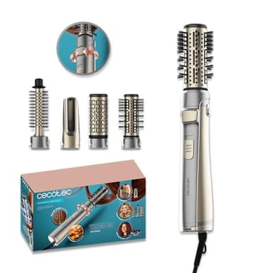 Cecotec Spazzola per Capelli Rotativa CeramicCare 5in1 AirBrush Gyro Elite.1100W, Funzione Ionica, 5 Testine, Funzione Rotativa Bidirezionale, Rivestimento Ceramica, Punta Fredda, 3 Modalità Temp.