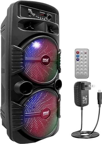 Pyle Cassa Bluetooth Portatile, Sistema PA Ricaricabile 600 Watt, Altoparlante Esterno con Doppio Subwoofer da 20 Centimetri, Tweeter da 2,5 Centimetri, Microfono, Luci