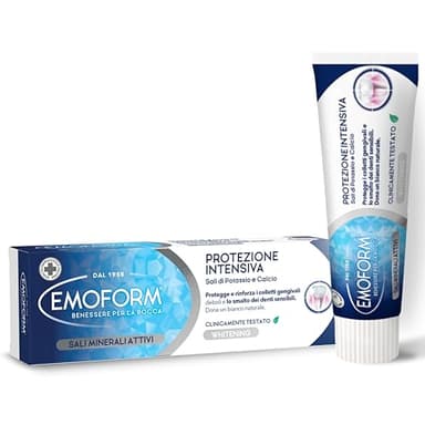 Emoform Dentifricio Protezione Intensiva 75ml con Sali di Potassio e Calcio - Protegge i Colletti Gengivali Deboli e lo Smalto dei Denti Sensibili - Sbiancamento Denti, dona un Bianco Naturale