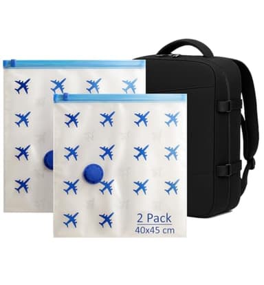 Lavatelli - Set 2 Sacchetti Sottovuoto da Viaggio 40x45 cm, Compatibili con Zaino Ryanair 40x30x20 e Bagaglio a Mano, Sacchi Salvaspazio con Valvola Universale, Accessorio Travel per Voli Low Cost