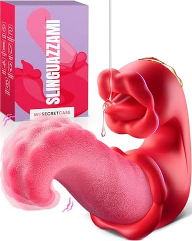 MySecretCase Vibratoreper Donna Professionale con Lingua - Vibratore per Clotoride per Donna, Stimolatore Femminile per Clitoride, Vibrante Clitorideo Piccolo e Morbido, Vibrazione e Leccata (Rosso)