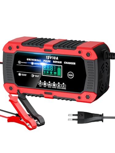 RYQLVOT Caricabatterie Auto 10A 12V Mantenitore Batteria Moto Intelligente Carica Batteria Portatile con Schermo LCD Multi Protezioni 6 Modalità per Moto Auto Batteria AGM Barche