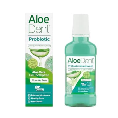 AloeDent Dentifricio probiotico senza fluoro 75 ml e collutorio probiotico 250 ml – Microbioma orale bilanciato collutorio naturale