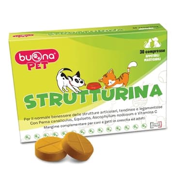 Buona Pet Strutturina Integratore Articolazioni, Tendini e Legamenti di Cane e Gatto, 30cps Masticabili con Perna Canaliculus, Equiseto, Alga Ascophyllum, Vitamina C, Integratori per Cani e Gatti