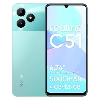 realme C51 Smartphone 4+128 GB,4G Cellulari, Doppia SIM, Fotocamera con AI da 50 MP, Display a 90 Hz da 6,74 pollici, Batteria massiva da 5000 mAh, NFC, Verde, senza adattatore