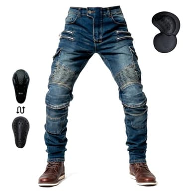 oFzimTo Pantaloni Moto Uomo con Protezioni, Jeans Moto Uomo Elasticizzati con Copertura Protettiva di Seconda Generazione, Marchio CE (EN1621-1:2037)